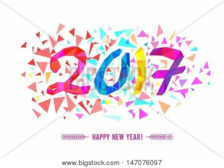 Low poly lettering 2017 on confetti background. Happy new year.