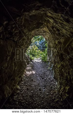 Detail of the small cave by Nera river in Romania