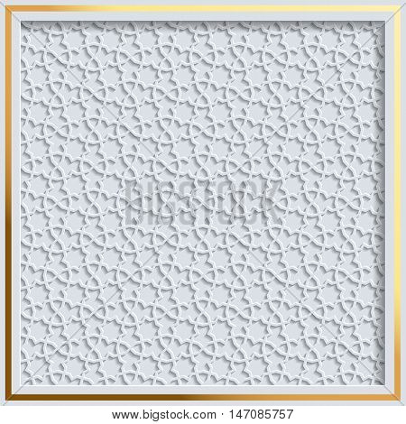 Beautiful islamic girih pattern background. Three dimensional like girih pattern in golden frame
