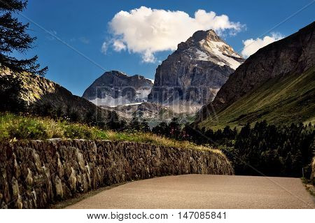 Road to Alpien mountain Granta Parey in Aosta Valley, Italy