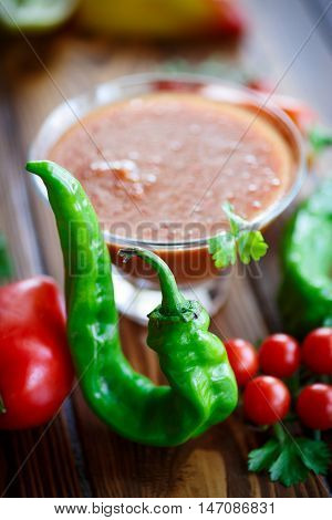 Adjika sauces from fresh vegetables with hot pepper