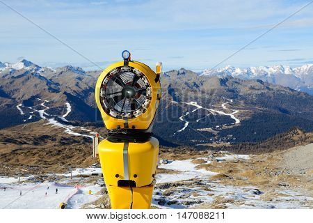 The snow cannon in ski resort Madonna di Campiglio Italy