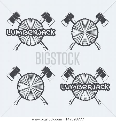 Lumberjack axe logo black and white vector illustration