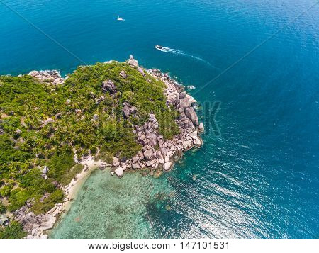 Aerial view of beach and boats Koh Tao Thailand