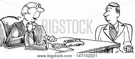 B&W business illustration showing a boss with a dummie talking to an employee.