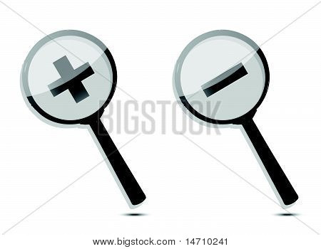 Monochromatic increase-decrease magnifiers icons