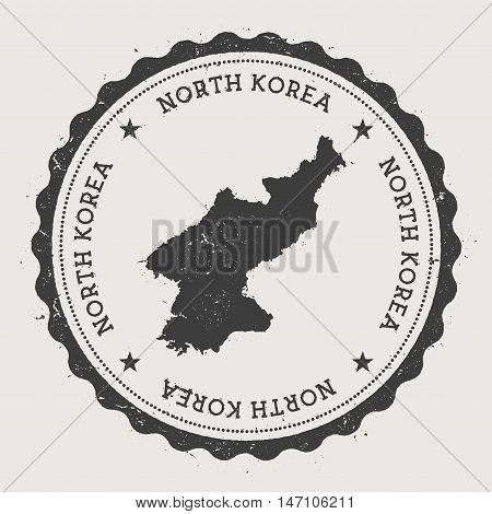 Korea, Democratic People's Republic Of Hipster Round Rubber Stamp With Country Map. Vintage Passport