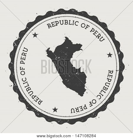Peru Hipster Round Rubber Stamp With Country Map. Vintage Passport Stamp With Circular Text And Star