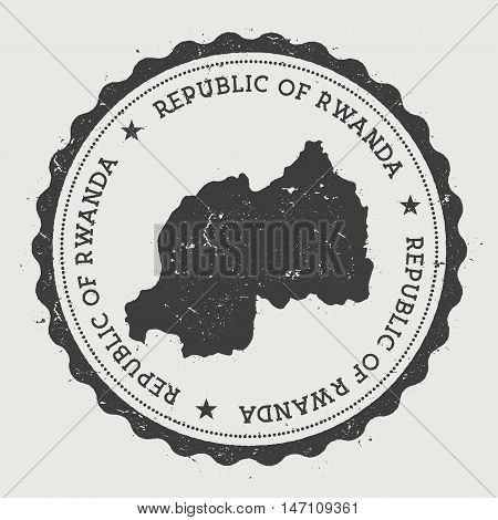 Rwanda Hipster Round Rubber Stamp With Country Map. Vintage Passport Stamp With Circular Text And St