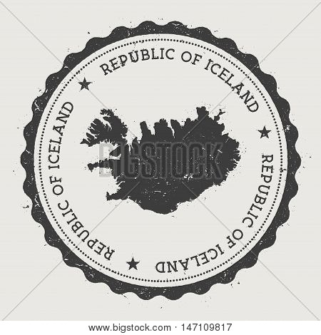 Iceland Hipster Round Rubber Stamp With Country Map. Vintage Passport Stamp With Circular Text And S