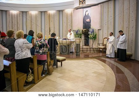 POLAND, KRAKOW - MAY 28, 2016: Sanctuary in Lagiewniki. Chapel of St. Faustina in Basilica of the Divine Mercy, as the place of worship of Saint Faustina Kowalska.