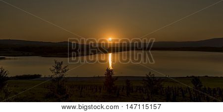 Sunset Near Milada Lake In Hot Summer Evening
