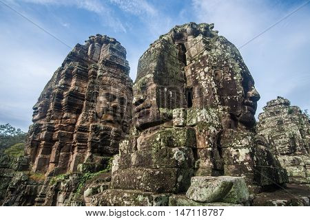 The face of Bayon in Angkor Thom the world heritage site of Siem Reap, Cambodia.