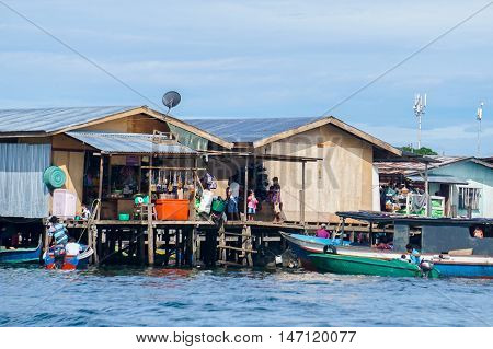 Semporna,Sabah-Sep 10,2016:Daily life of Semporna bajau water village at Semporna,Sabah on 10th Sept 2016.The water village is a popular tourist attraction area in Semporna,Sabah.