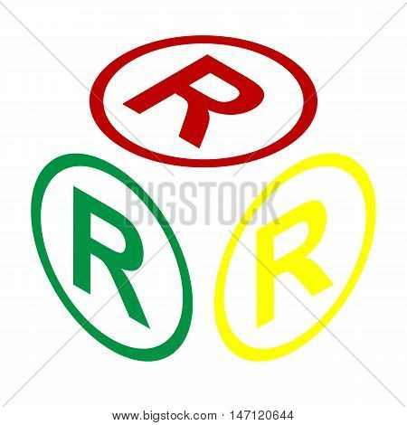 Registered Trademark Sign. Isometric Style Of Red, Green And Yellow Icon.