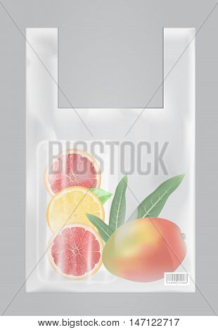 Plastic shopping bag package template. Vector illustration.