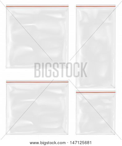 White empty plastic packaging with zipper. Mock up.