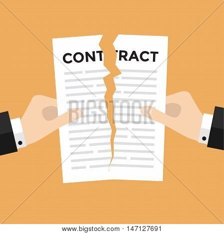 Businessman hands tearing apart contract document vector