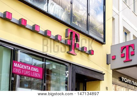 Rostock, Germany - August 22, 2016: the logo of the telecommunication company Deutsche Telekom - German Telekom