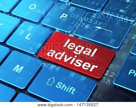 Law concept: computer keyboard with word Legal Adviser on enter button background, 3D rendering