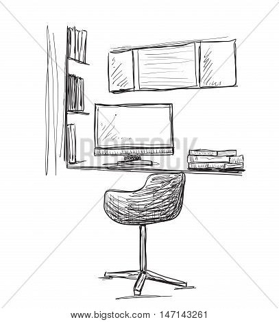 Hand Drawn Workplace Vector & Photo (Free Trial) | Bigstock