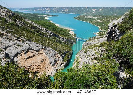 birdseye view over the lac de ste croix in france