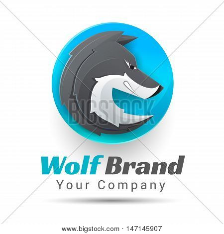 Vector illustration of a wolf logo. Creative colorful abstract design. Template for your business company.