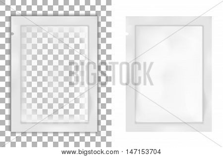 White empty plastic packaging. Blank foil or plastic sachet for food or medicines