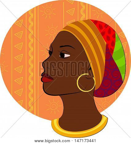 vector illustration of a girl head profile silhouette hairstyle African ethnic scarf for a head isolated red full lips