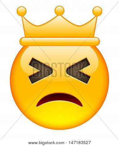Closed Eyes Unhappy Emoji with Crown. Emoticon with Crown. Isolated vector illustration on white background