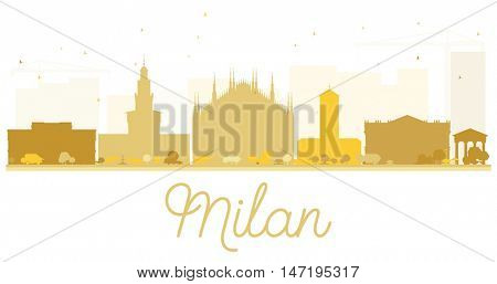 Milan City skyline golden silhouette. Vector illustration. Simple flat concept for tourism presentation, banner, placard or web site. Business travel concept. Cityscape with landmarks