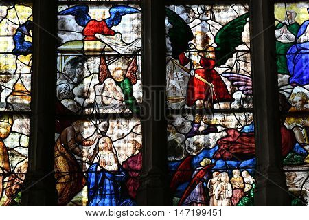 Buchy France - june 23 2016 : stained glass window in the Notre Dame church