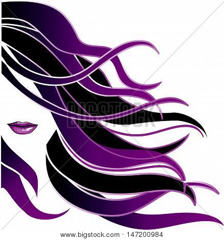 Beautiful girl with long colored hair. Vecor icon
