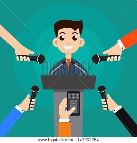 Interview a businessman or politician answering questions vector illustration - stock vector