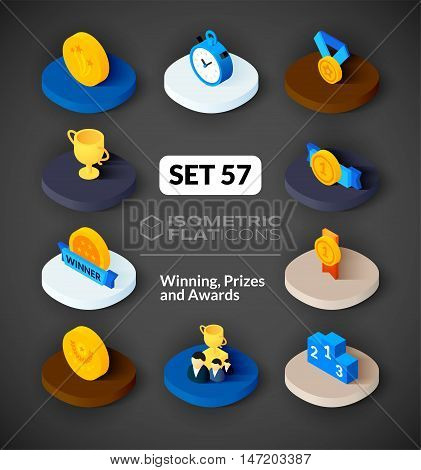 Isometric flat icons, 3D pictograms vector set 57 - Winning, Prizes and awards symbol collection