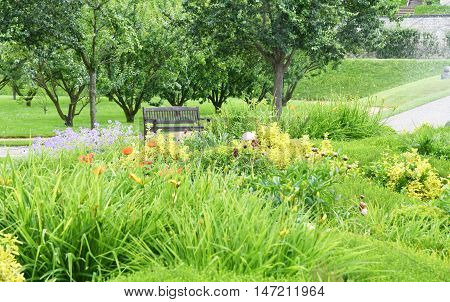 Saint Martin de Boscherville France - june 22 2016 : the Saint Georges abbey garden in Seine Maritime