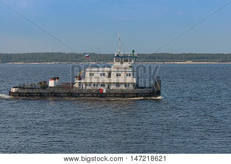 May 05 2016: Photo of tugboat on the Volga river. Cheboksary. Russia.