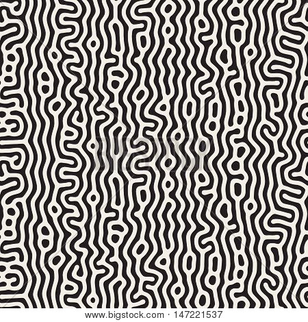 Vector Seamless Black and White Organic Lines Pattern. Abstract Freehand Background Design