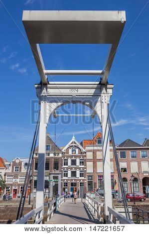 ZWOLLE, NETHERLANDS - AUGUST 31, 2016: White bridge over a canal in the center of Zwolle, Holland