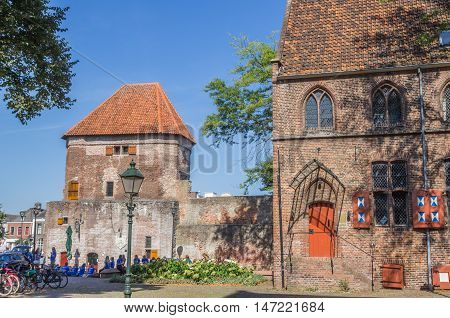 ZWOLLE, NETHERLANDS - AUGUST 31, 2016: Old building and people in the center of Zwolle, Holland