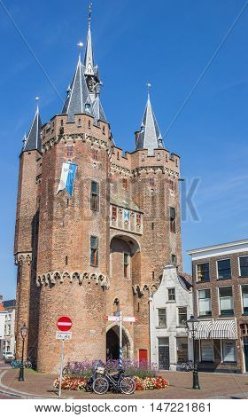 ZWOLLE, NETHERLANDS - AUGUST 31, 2016: Old city gate Sassenpoort in the historical city of Zwolle, The Netherlands