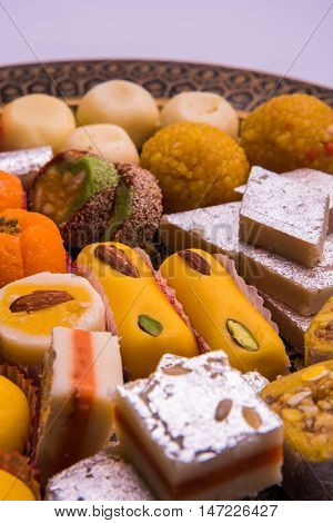 Indian festival Sweet Food or mithai on White Background