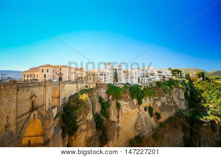 The Tajo De Ronda Is A Gorge Carved By The Guadalevin River, On Which The Town Of Ronda, Province Of Malaga, Spain
