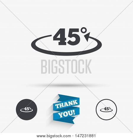 Angle 45 degrees sign icon. Geometry math symbol. Flat icons. Buttons with icons. Thank you ribbon. Vector