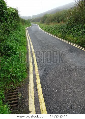 Rural roadway photographed at Manorbier in Pembrokeshire