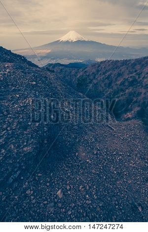Mountain Fuji and cliff seen from Mountain Mitsutoge