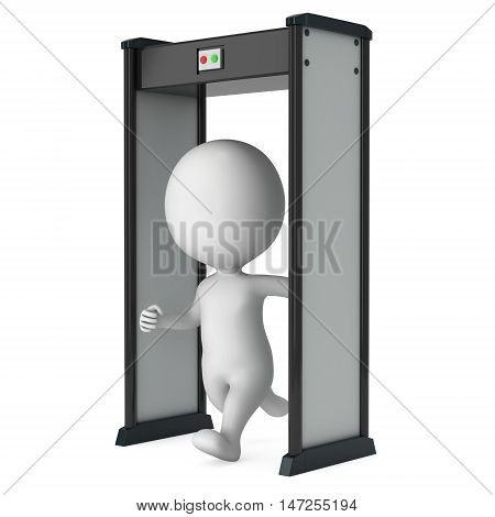 3D metal detector scanner and running man isolated on white background. Scanner entrance gate for prevent crime or terrorism in public place. Security concept.