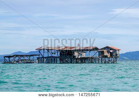 Semporna,Sabah-Sep 10,2016:Semporna bajau traditional water village at Semporna,Sabah on 10th Sept 2016.The water village is a popular tourist attraction area in Semporna,Sabah,Borneo.