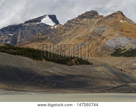 Columbia Icefields Glacier Rocky Landscape with Snow