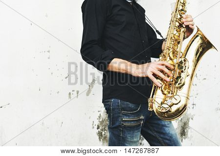 Jazzman Musical Artist Playing Saxophone Concept
